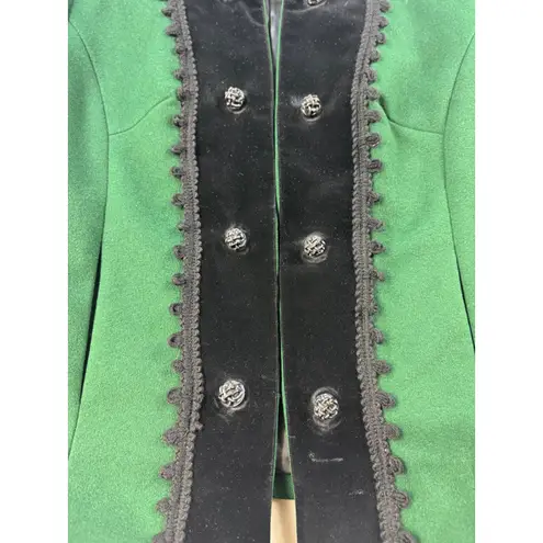 Vintage Wool Skirt Suit Green Velvet Trim Cropped Jacket Set 16