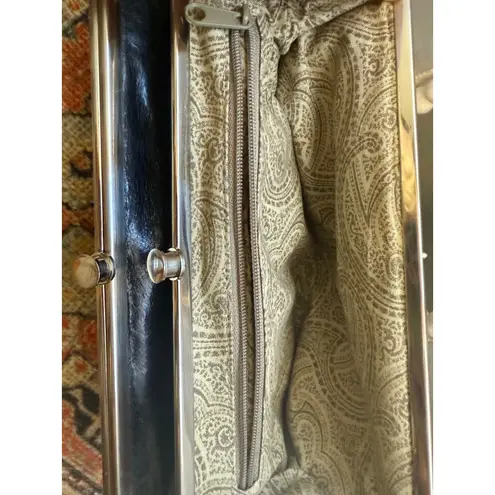 Hobo Black Leather Clutch Wallet Kiss Lock ID Window Card Slots boho whimsigoth