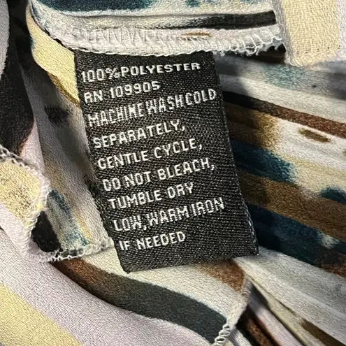 Sioni Ruffle Front Abstract Stripe Pleated Blouse Bell Sleeves Multicolor XL