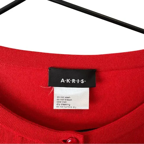 Akris Cotton Cardigan Red Italian 8 Crewneck Button Up