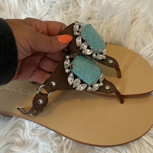 Vintage Beverly Feldman Delicious Leather Gemstone Sandals Size 6.5