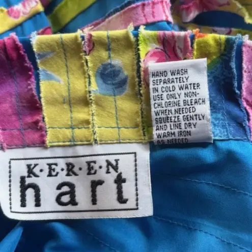 Keren Hart M Button Jacket Floral Bright Pattern Bold Artsy Pink Blue Textured Size M