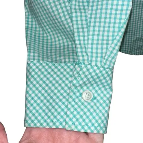 Riders By Lee Green & White Checkered Butyon Down Long Sleeve Shirt