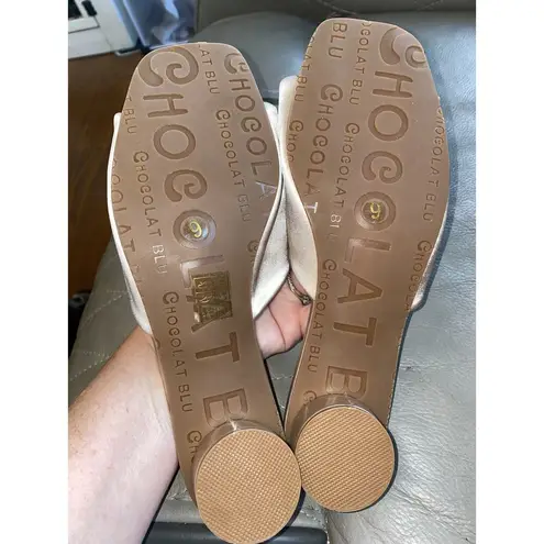 Chocolat Blu Women's 9 Satin Silver Slip-On Low Top Square Toe Slide Sandals