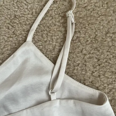 Aritzia Wilfred Cream White Satin Crop Tank Top Adjustable Front Scrunch Tie XS