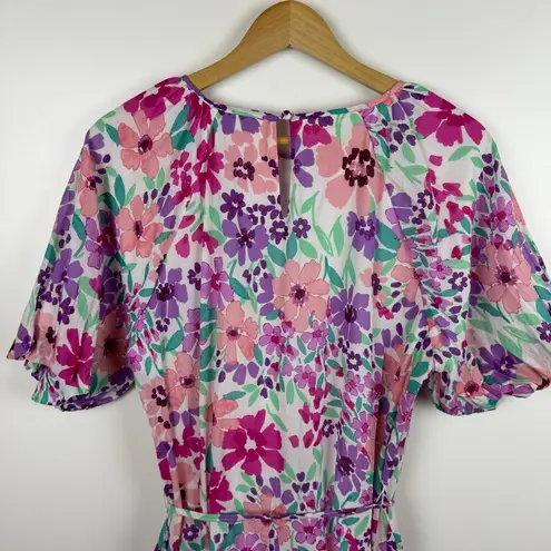 Fate Women Frances Floral Pleated Skirt Dress Sz L Puff Sleeve Colorful Feminine Pink Size L