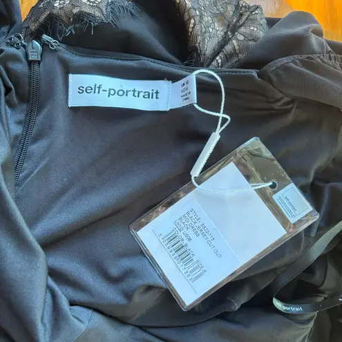 Self Portrait Self-Portrait Black Jersey Lace Cut Out Halter Midi Dress