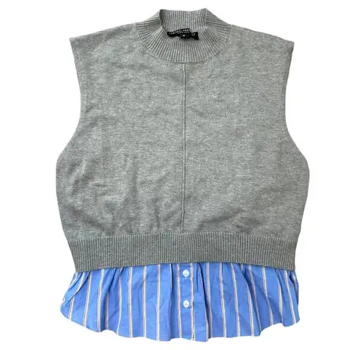 Central Park West Sweater Vest Mock Button Up NWT Medium Preppy Gray Blue