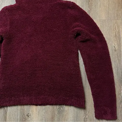 Barefoot Dreams CozyChic Relaxed Zip-Up Hoodie in Dark Red Size Large Pockets