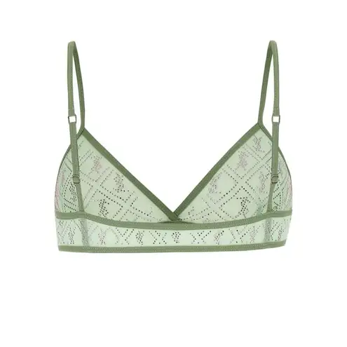 Saint Laurent NWT Logo Crystal Embellished Triangle Bra Green Women's Size M