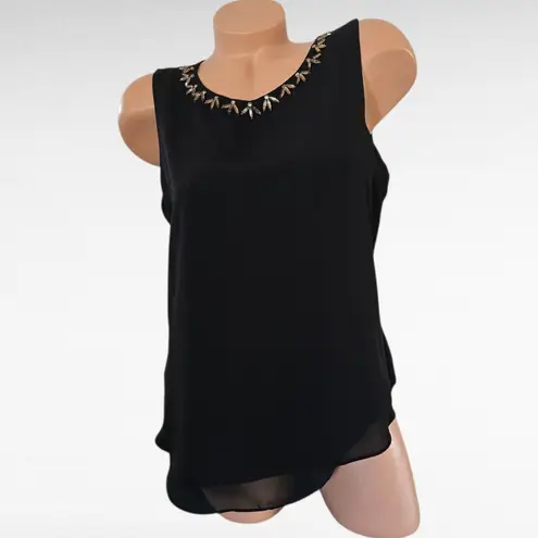 Violet + Claire Black Sleeveless Embellished Neckline Blouse Size Medium