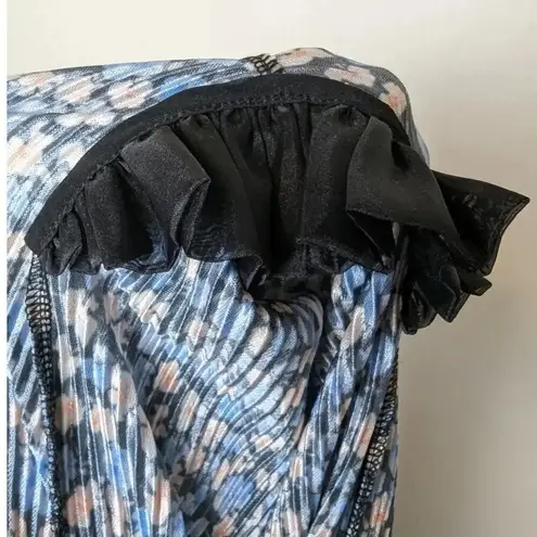 Saylor Ditsy Floral Midi Dress Blue Deep V-Neck High Slit Long Sleeves