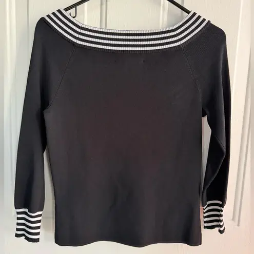 Cable & Gauge Black Boatneck Blouse Striped Trim Women’s Size S NWOT