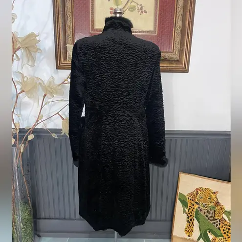 Cuero Faux Lamb Fur Coat w Real Rabbit Fur Trim Steampunk Victorian