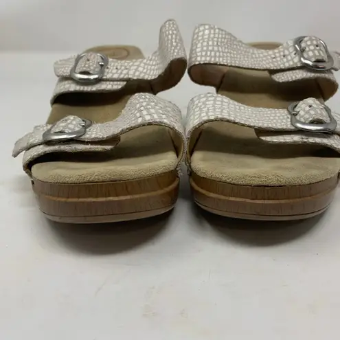 Dansko Sophie White Leather Distressed Reptile Print 41 Double Strap Mule sandal