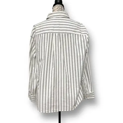 Ava & Viv Gray Striped Button Down Shirt Floral Embroidered Office Preppy Sz 1X