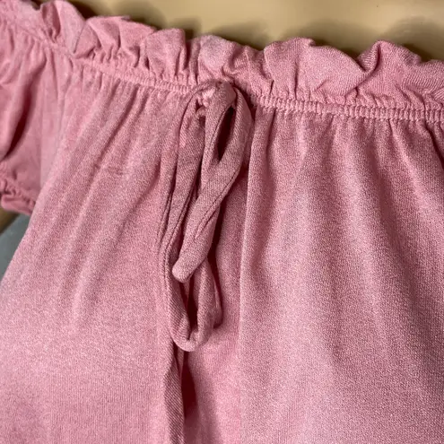 Free Kisses Rose Blush Pink Croptop Blouse Size Medium Ruffled Sleeves and Waist