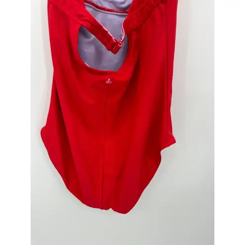 prAna Women Size Medium Red One Piece Swimsuit V Neck Halter Neck Cut Out Back