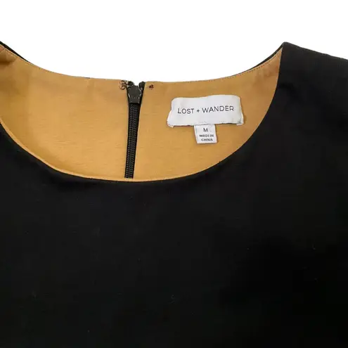 Lost + Wander Lost Wander Black Straight Short Sleeve Shoulder Padded Dress NWT