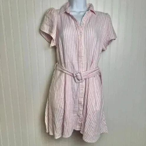 Alexis  for Target pink stripe linen blend belted dress short sleeve small L25