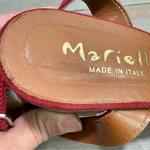 Mariella Italian Suede Leather Sandals Block Heel Burgundy Red Size 9.5 Fall