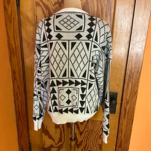 Vtg 80s Uniform Code Geometric Sweater White Size L