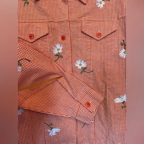 Quacker Factory Womens Stretch Orange Gingham Daisy Jacket Size L NWOT Size L