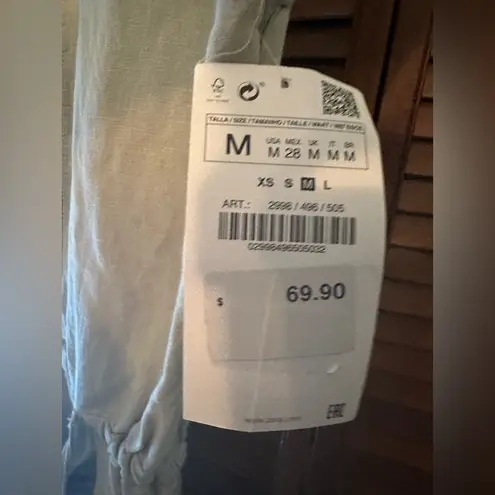 ZARA  Basic Sage Green Linen Tie Front Romper Lace Khaki Womens Size Med Neutral