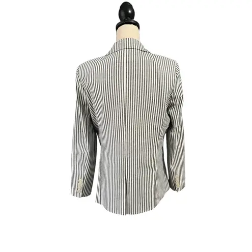 Evereve Women's Black White Stripe Blazer Sz M Preppy Quiet Luxury Careerwear