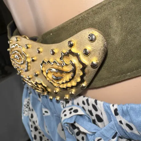 Carlisle Vintage Belt Sage Suede Gold Paisley Sz Small