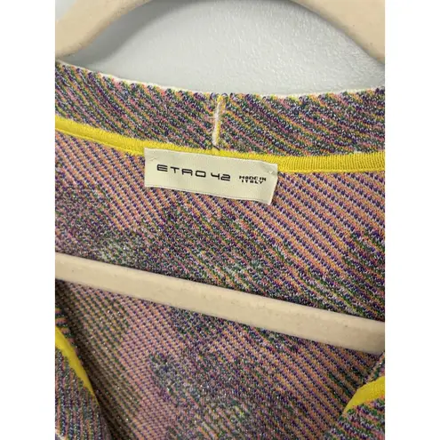 Etro Paisley Print Fringe Trim Top Italian Knitwear Bohemian Size 42 Purple Size XL