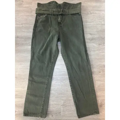 Hidden Belted Olive Green Jeans High Waist Straight Leg Denim Size 26