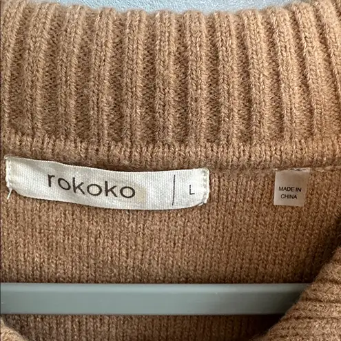 Rokoko Camel Collared Short Sleeve Knit Sweater Top Brown Size L