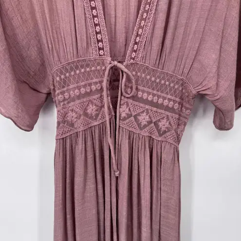 Lulus Long Duster Hippie Boho Festival Womens Medium Pink Lace Coquette