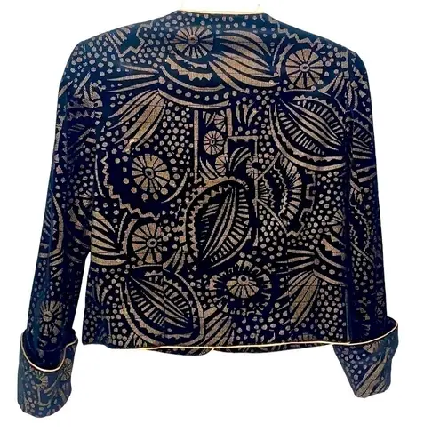 Karl Lagerfeld printed black and gold velvet jacket and skirt suit. Size 6. EUC.