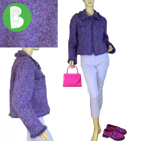 Carlisle VINTAGE 1980'S PURPLE WOOL BLEND MOHAIR FRINGE BLAZER (10)