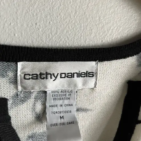 Cathy Daniels Y2K Floral Print Sweater Top Women’s M Black White Pullover Button - Image 3