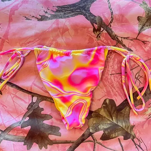 rj swim pink and yellow gradient tie side high waisted bikini bottoms