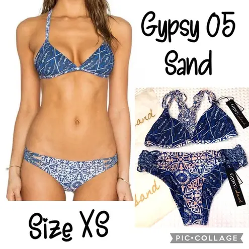 Gypsy 05 NEW! SAND Bikini Size XS Small Racerback Top Cheeky Bottoms Blue Multi