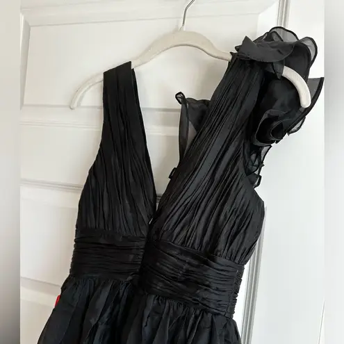 Mac Duggal Sleeveless Chiffon A-Line Tea Length Cocktail Dress Plunge Neck 0NWT