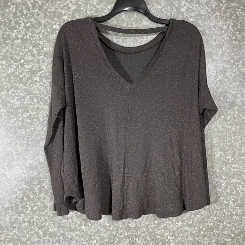 Next Women's Gray & Gold Glitter Dolman Sleeve Sweater - Size 10 - V-Neck Back