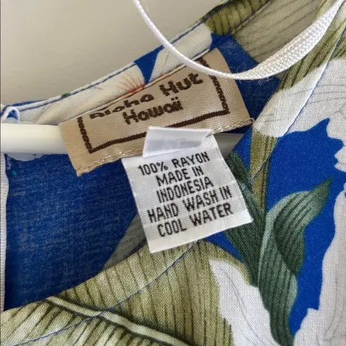 Aloha hut Hawaiian print tiered dress tropical floral Hawaii plumeria Blue Size XL