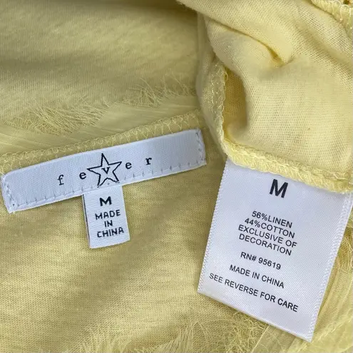 Fever Women’s Yellow Lace Trim Ruffle Hem Top Size Medium Excellent Condition