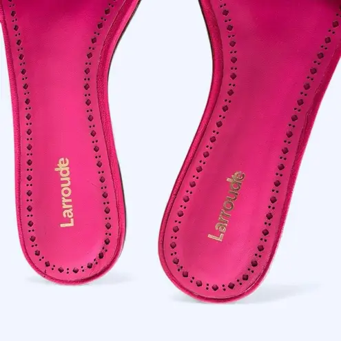 Larroudé Floral Flat Slide Sandals Hot Pink Leather Women’s Size 8 Chic Feminine