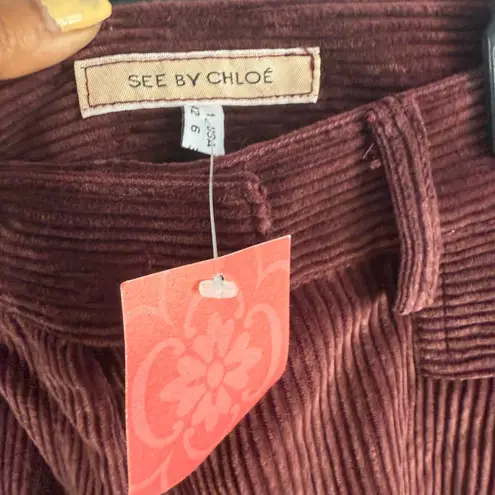 See By Chloe Corduroy Shorts Womens 42 Pleated High Waist Maroon Casual