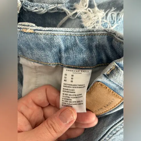 American Eagle  distressed denim curvy mom shorts elastic waist size 00 cotton