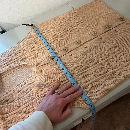 Handmade Pale Pink Chunky Cable Knit Sleeveless Button Front Vest Top Sweater Size Medium