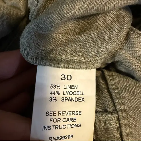 Evereve Joelle Stretch Linen Cropped Wide Leg pants women's 30 button fly Olive