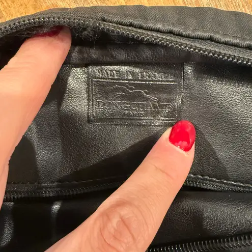 Longchamp  Black Nylon Crossbody Bag Vintage Small Shoulder Travel Purse Logo