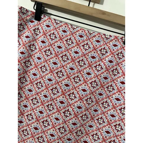 Talbots  Womens Skirt Size 6 Red Blue Mediterranean Tile Print A-Line Preppy